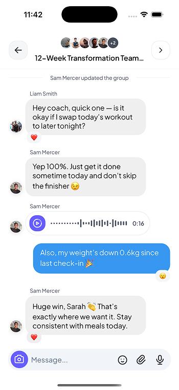 KOVA coach messaging screen